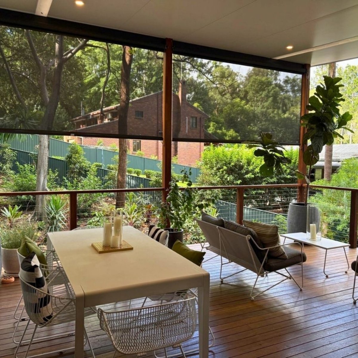 Custom outdoor blinds manufactured to exact specifications for Brisbane homes.