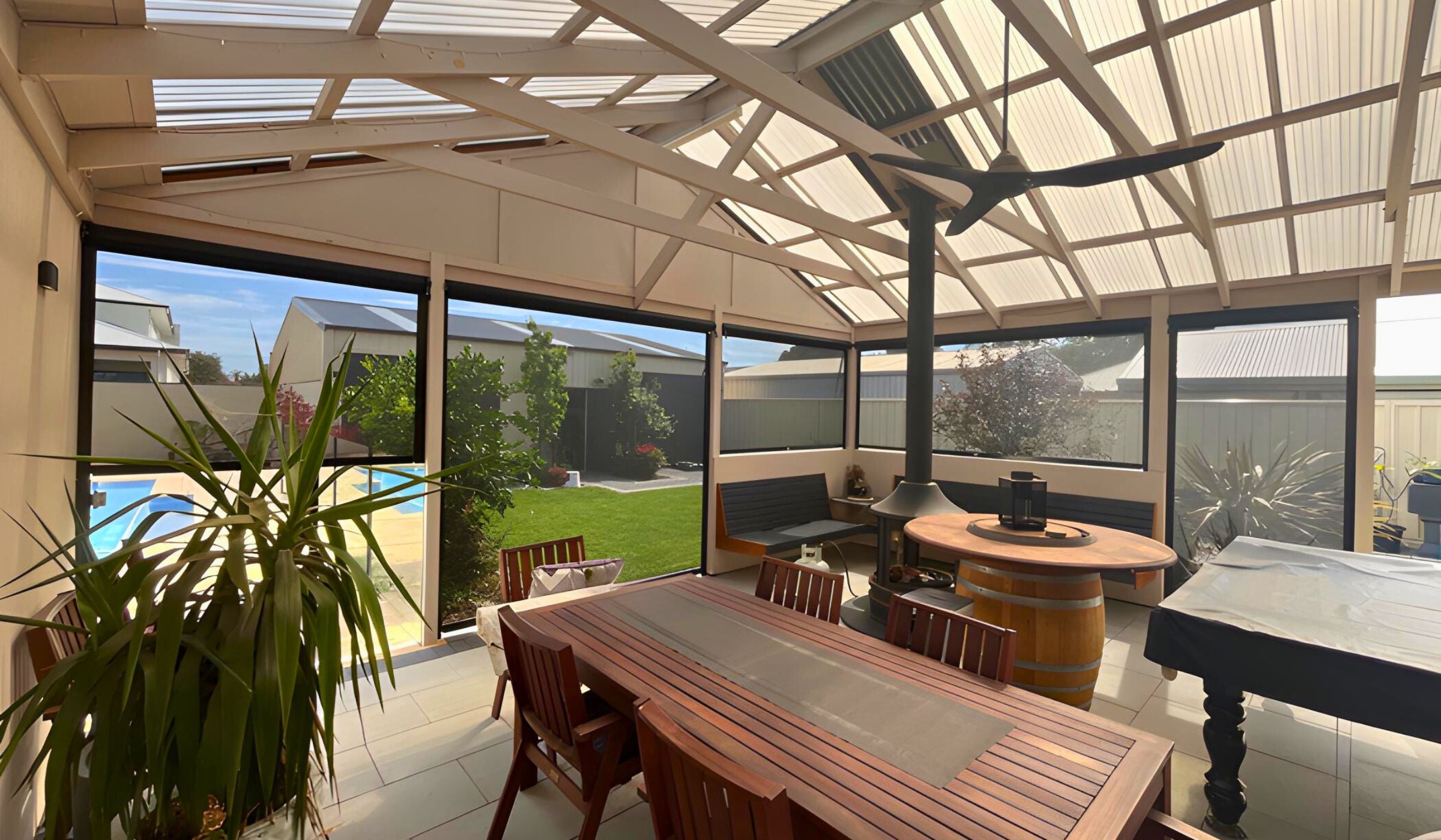 Outdoor blinds installed in a Brisbane home showing the quality and craftsmanship of Horizon Outdoor Blinds