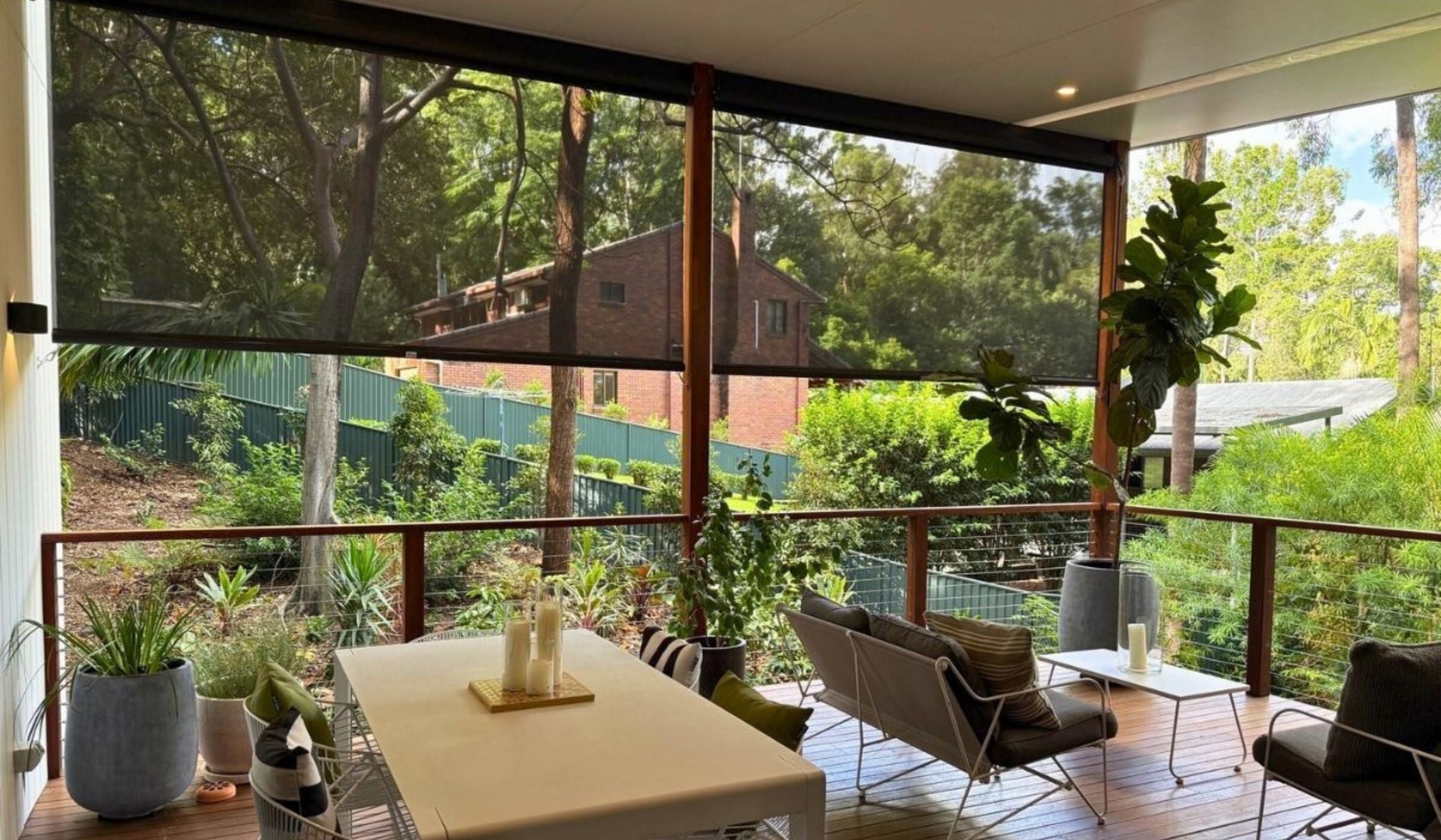 Custom outdoor blinds installed on a Brisbane home by Horizon Outdoor Blinds