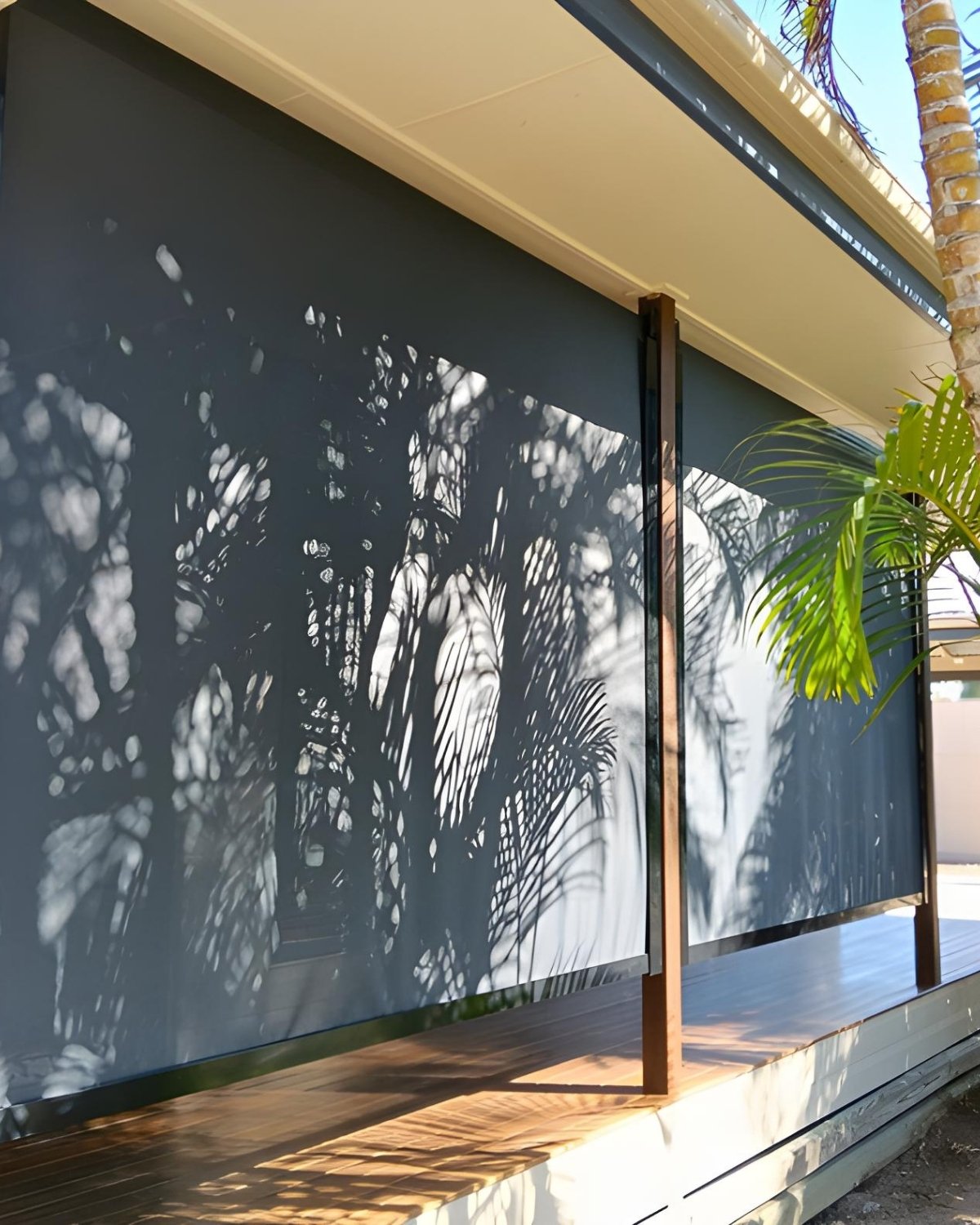 Outdoor blinds installed on a Brisbane home to improve shade and privacy.